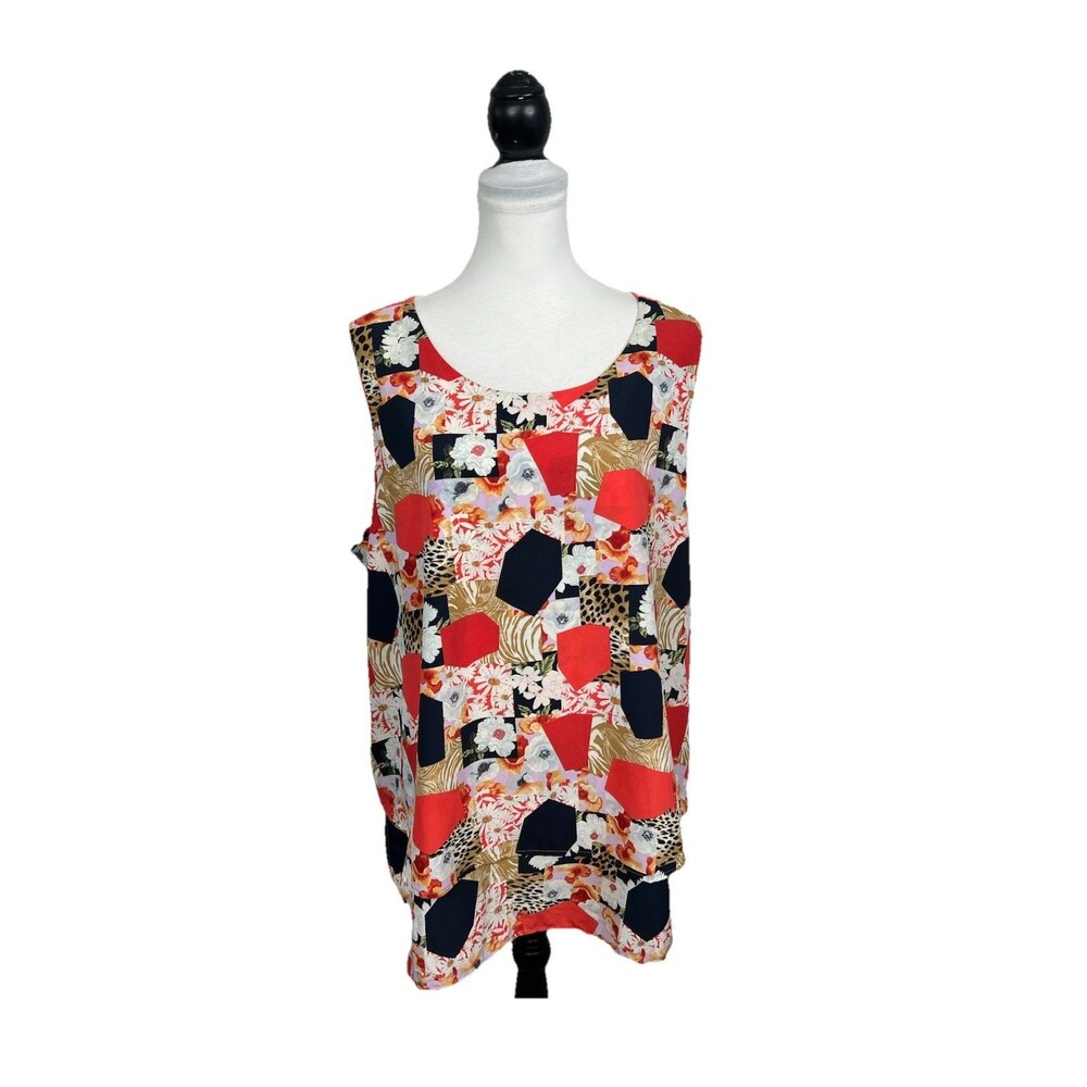 DG2 by Diane Gilman Blouse Plus Size 2X Sleeveless Floral Chiffon High Low Hem